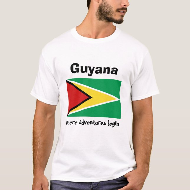 Guyana Flagga + Karta + Text T-Shirt (Framsida)