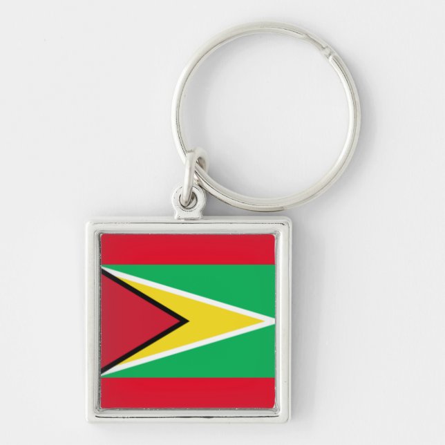 Guyana Flagga Keychain Fyrkantig Silverfärgad Nyckelring (Framsidan)