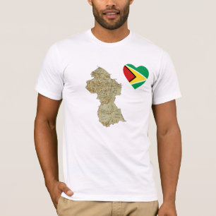 Guyana flaggahjärta och kartaT-tröja Tee