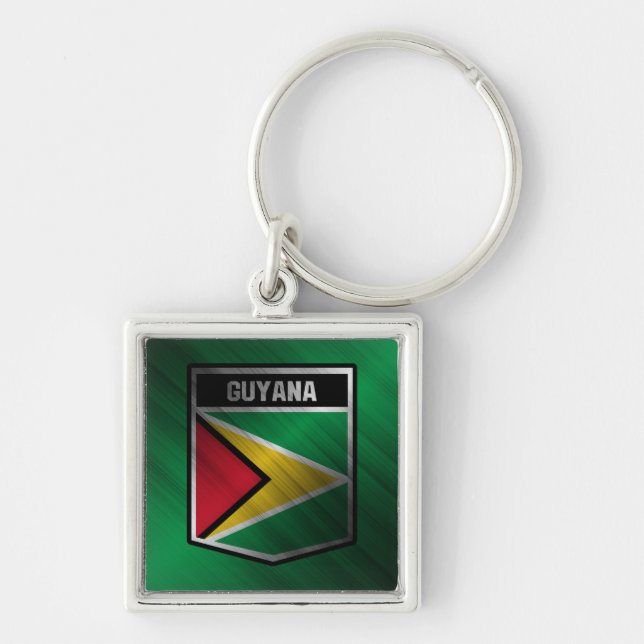 Guyana Fyrkantig Silverfärgad Nyckelring (Framsidan)