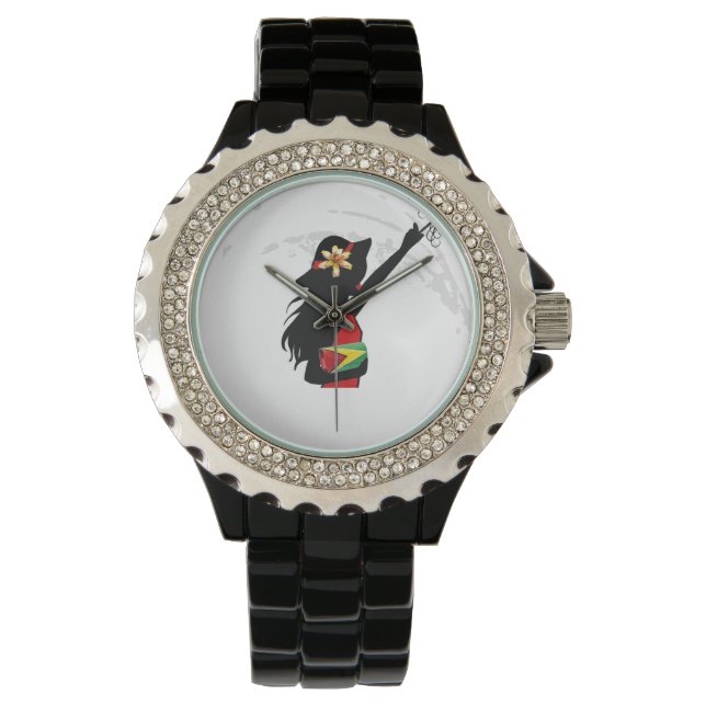 Guyana Girl Black Rhinestone eWatch Armbandsur (Framsida)