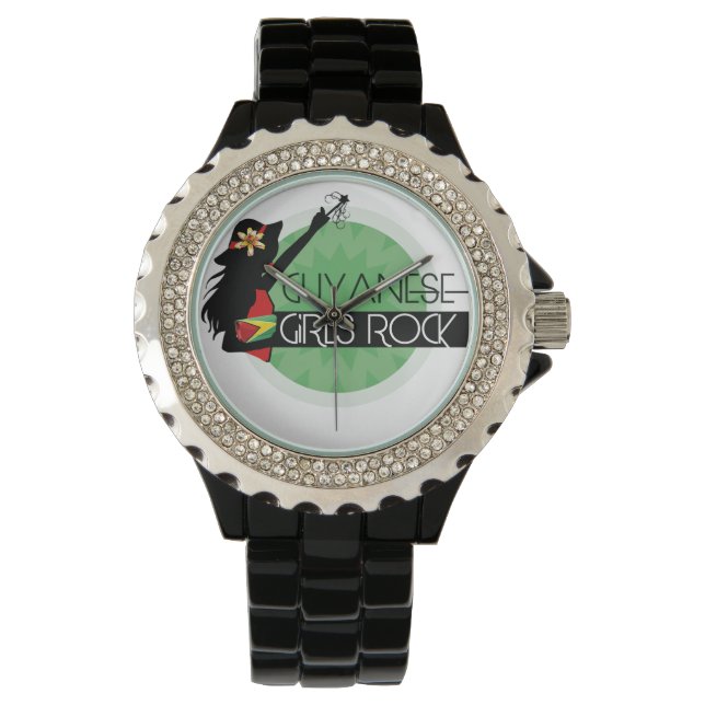 Guyana Girl Black Rhinestone eWatch Armbandsur (Framsida)