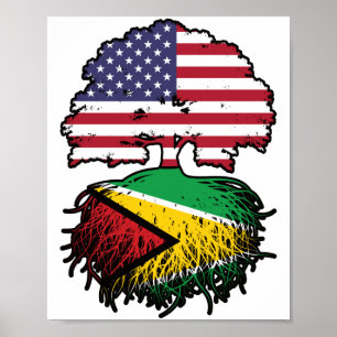 Guyana Guyanese American USA Träd Roots Flagga Poster