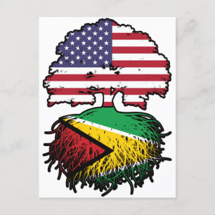 Guyana Guyanese American USA Träd Roots Flagga Vykort