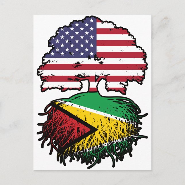 Guyana Guyanese American USA Träd Roots Flagga Vykort (Framsida)