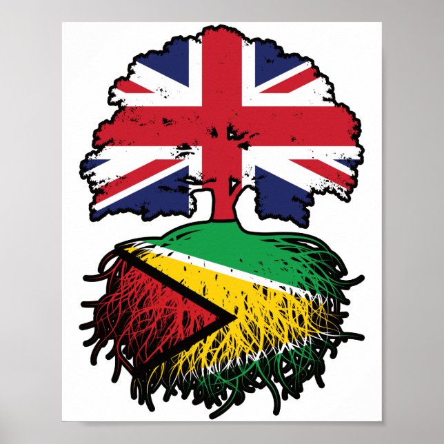 Guyana Guyanese British UK Träd Roots Flagga Poster (Framsidan)
