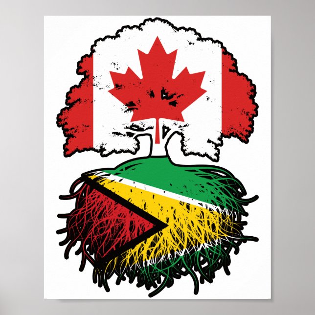 Guyana Guyanese Canada Träd Roots Flagga Poster (Framsidan)