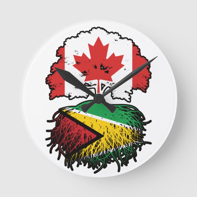 Guyana Guyanese Canada Träd Roots Flagga Rund Klocka (Framsida)