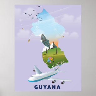 Guyana illustrerade karta poster