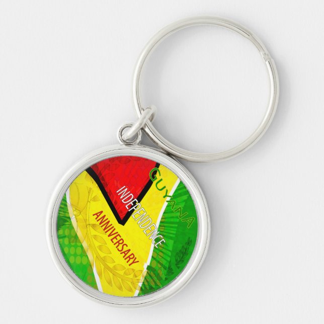 Guyana Independence Anniversary  Rund Silverfärgad Nyckelring (Framsidan)