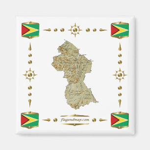Guyana Kart + Flaggor Magnet