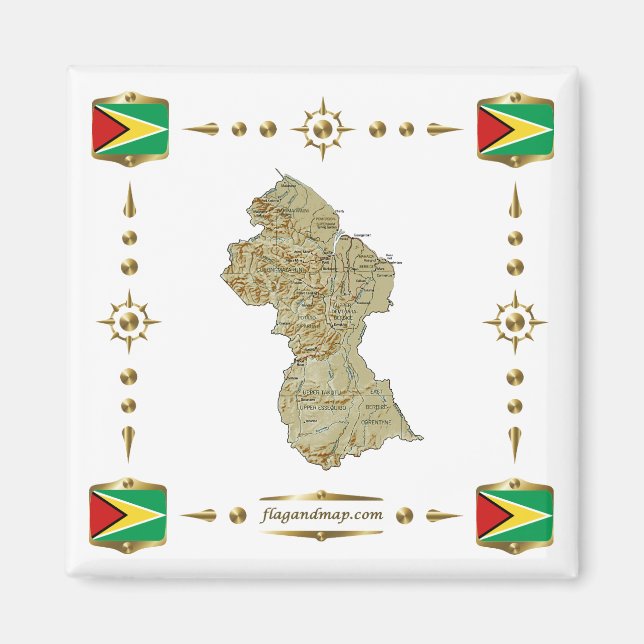 Guyana Kart + Flaggor Magnet (Framsidan)