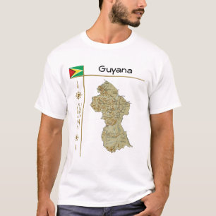 Guyana Karta + Flagga + Rubrik T-Shirt