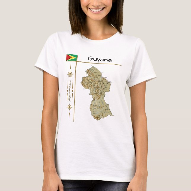 Guyana-karta + flagga + titel T-shirt (Framsida)