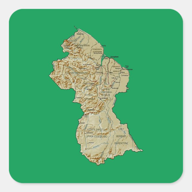 Guyana Kartsticker Fyrkantigt Klistermärke (Framsida)