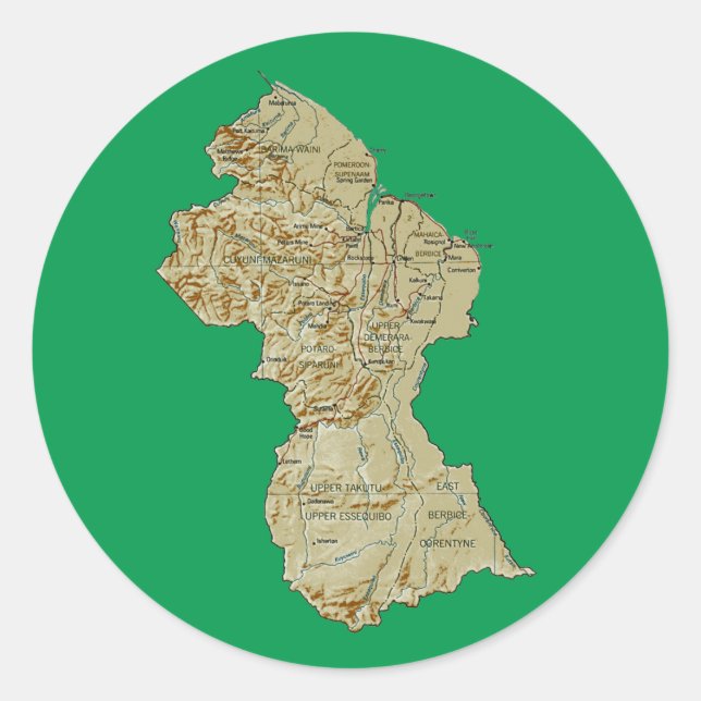 Guyana Kartsticker Runt Klistermärke (Framsida)