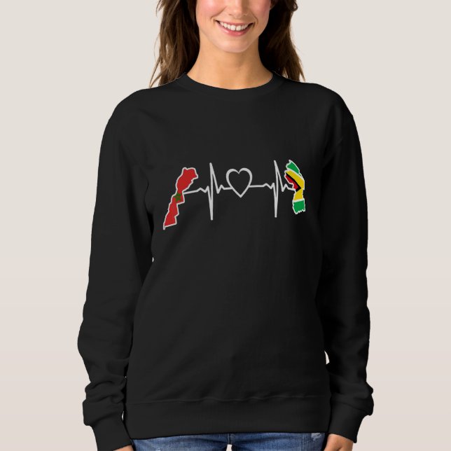 Guyana Morocco Flag Guyanese Moroccan Heartbeat T Shirt (Framsida)
