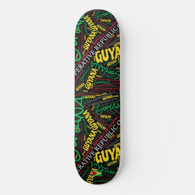 Guyana National Pride Wordcloud Mini Skateboard Bräda 18,5 Cm (Framsida)