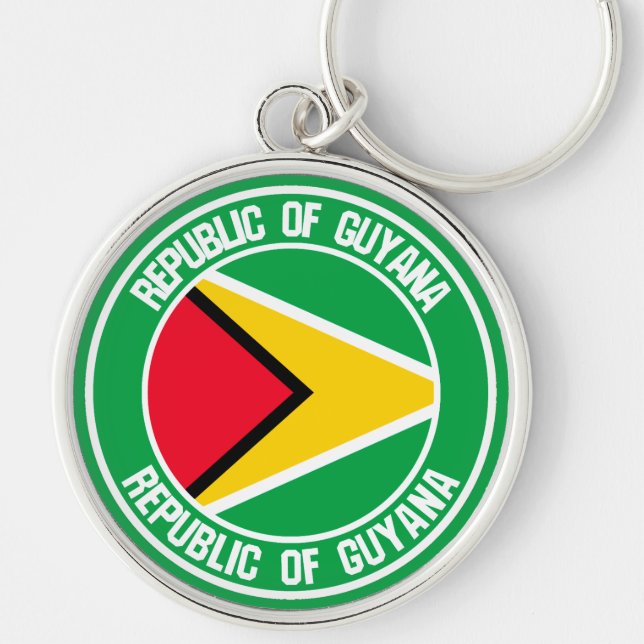Guyana Round Emblem Rund Silverfärgad Nyckelring (Framsidan)
