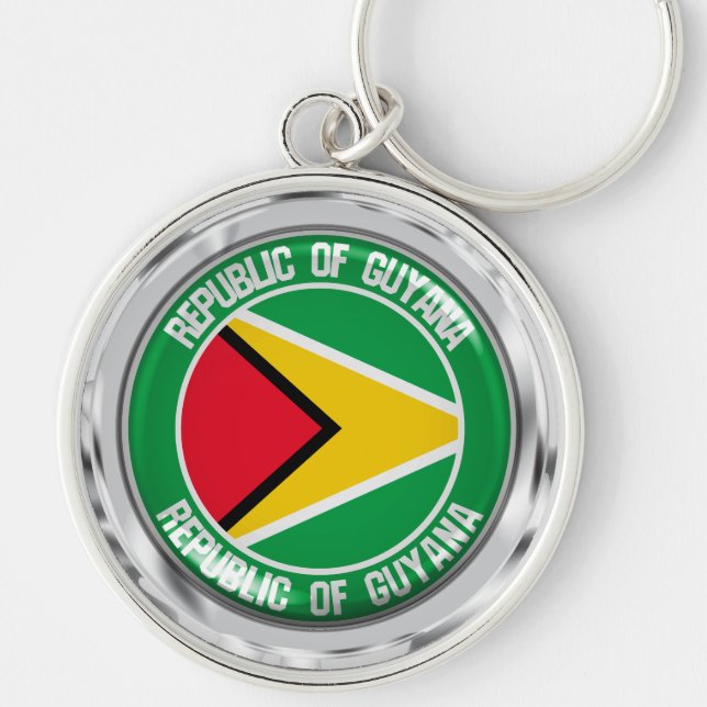 Guyana Round Emblem Rund Silverfärgad Nyckelring (Framsidan)