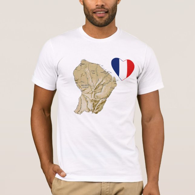 Guyane Flagga Heart och Karta T-Shirt (Framsida)