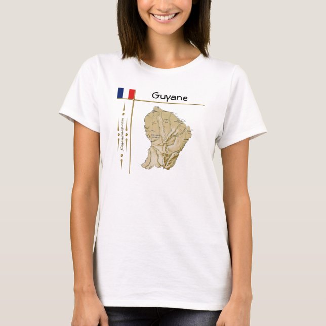 Guyane-karta + Flagga + Titel T-Shirt (Framsida)