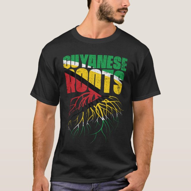 Guyanese Roots Guyana Flagga T Shirt (Framsida)