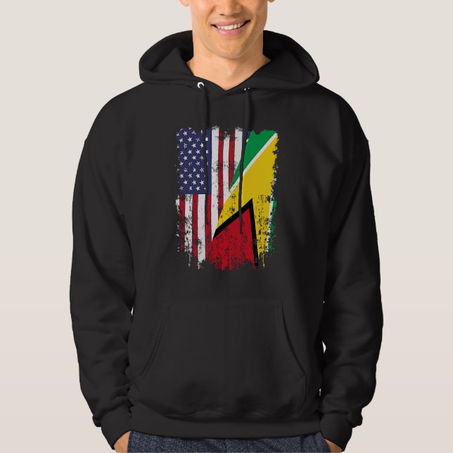 Guyanese Roots Half American Flag Guyana Flag Hoodie (Framsida)