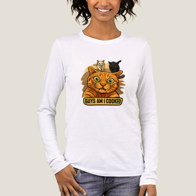 Guys Am I Cooked? Funny Cat Meme Panic Reaction T Shirt (Framsida)