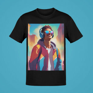 Guy's Music Porträtt Coola Swag Young Killar Stil T Shirt