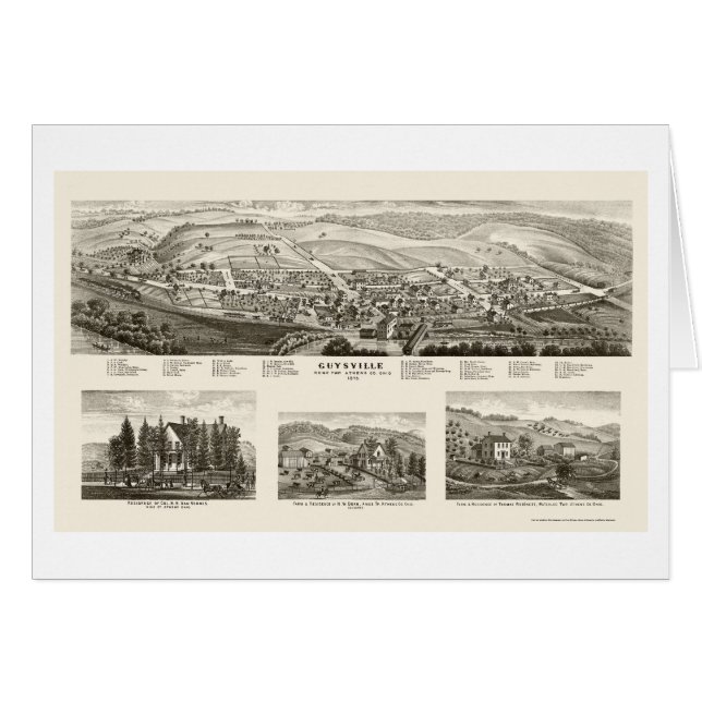 Guysville panorama- karta för OH - 1875 Hälsningskort (Framsidan Horizontal)