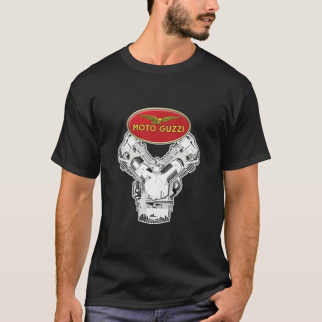 Guzzi Logotyp och motor T Shirt (Framsida)