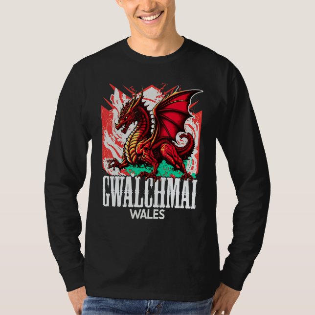 Gwalchmai Wales Welsh Flag Y Ddraig Goch Dragon T Shirt (Framsida)