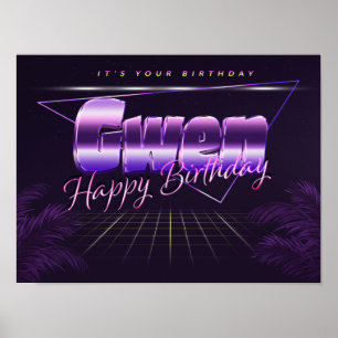 Gwen Namn Vorname lila retro Poster Geburtstag