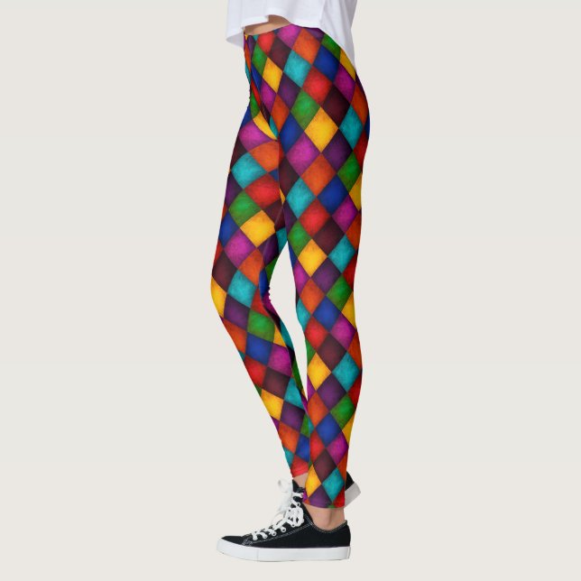 Gyckelmakarebyxor! MultifärgadPatchworkmönster Leggings (Vänster)