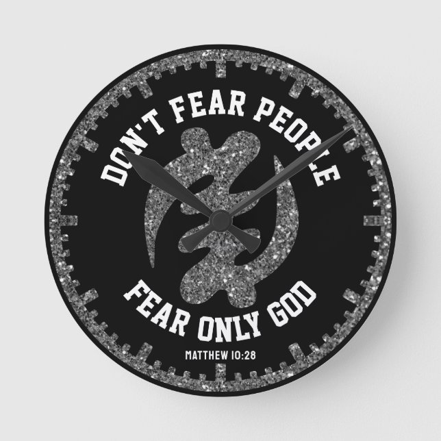 GYE NYAME Adinkra Christian Black Silver Glitter Rund Klocka (Framsida)