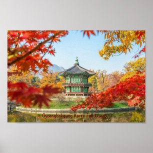 Gyeongbokgung Korea Höst löv Poster