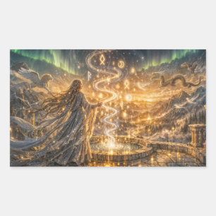 Gylden Älvisk Fantasi Ljus – Impressionistisk Fant Rektangulärt Klistermärke