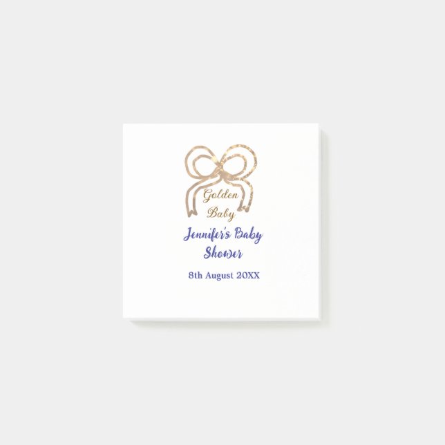 Gylden baby glitterbåge kunglig blå babyfest  post-it block (Framsida)