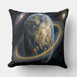 Gylden blå planet med ringar kudde