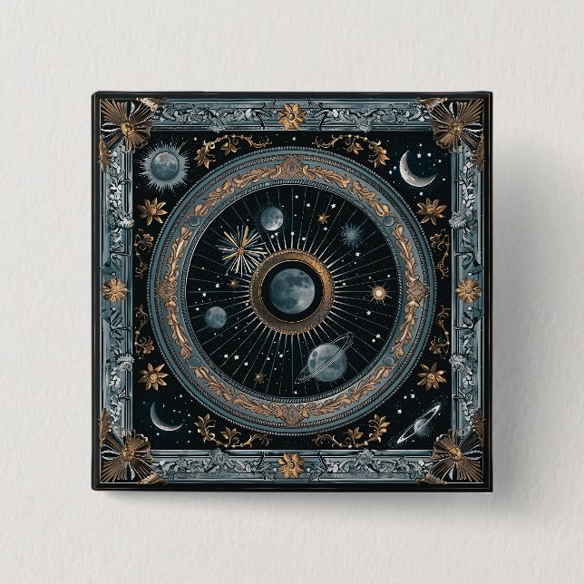 Gylden Celestial Måneomloppsbana med Detaljerad As Knapp (Framsida)