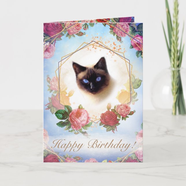 Gylden Ceremoniell Sommar Ros Blommig Katt Kort (Framsida)