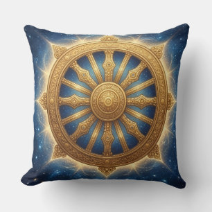 Gylden Dhamma Chakra Andlig Symbol Konst Kast Kudd Kudde