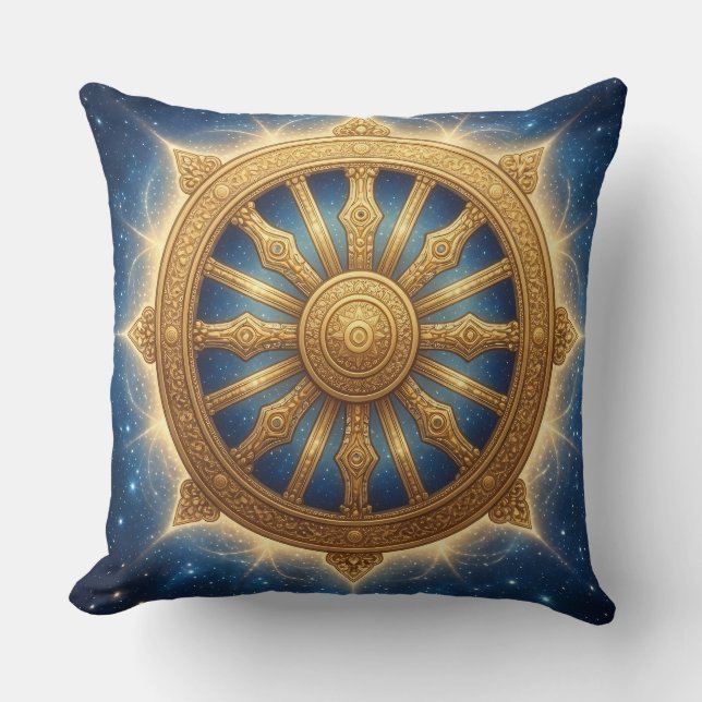 Gylden Dhamma Chakra Andlig Symbol Konst Kast Kudd Kudde (Framsida)