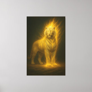 Gylden Flamma Vit Tiger – Fantasi Art Målning Canvastryck