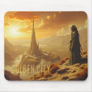 Gylden futuristisk science fiction-fantasykonst musmatta