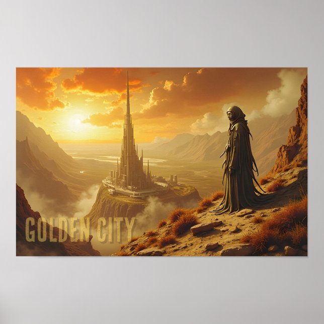 Gylden futuristisk science fiction-fantasykonst poster (Framsidan)