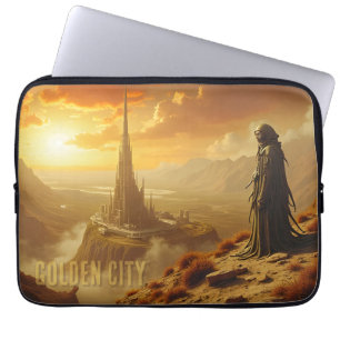 Gylden futuristisk stad Sci Fi Fantasykonst Laptop Fodral