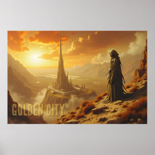 Gylden futuristisk stad Sci Fi Fantasykonst Poster