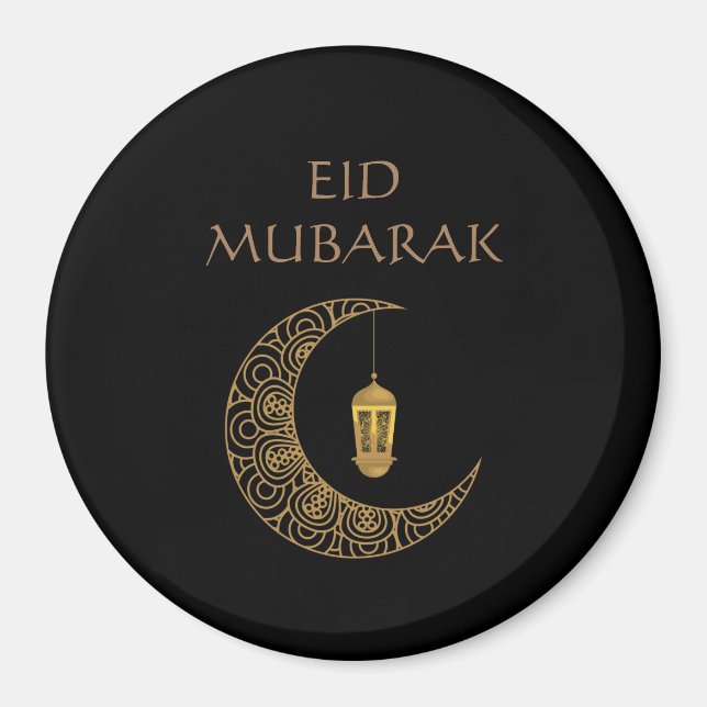 Gylden halvmåne och lykt Eid Mubarak Islamisk Magnet (Framsidan)